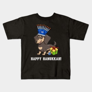 Dachshund Menorah Hat Hanukkah Chanukah Kids T-Shirt